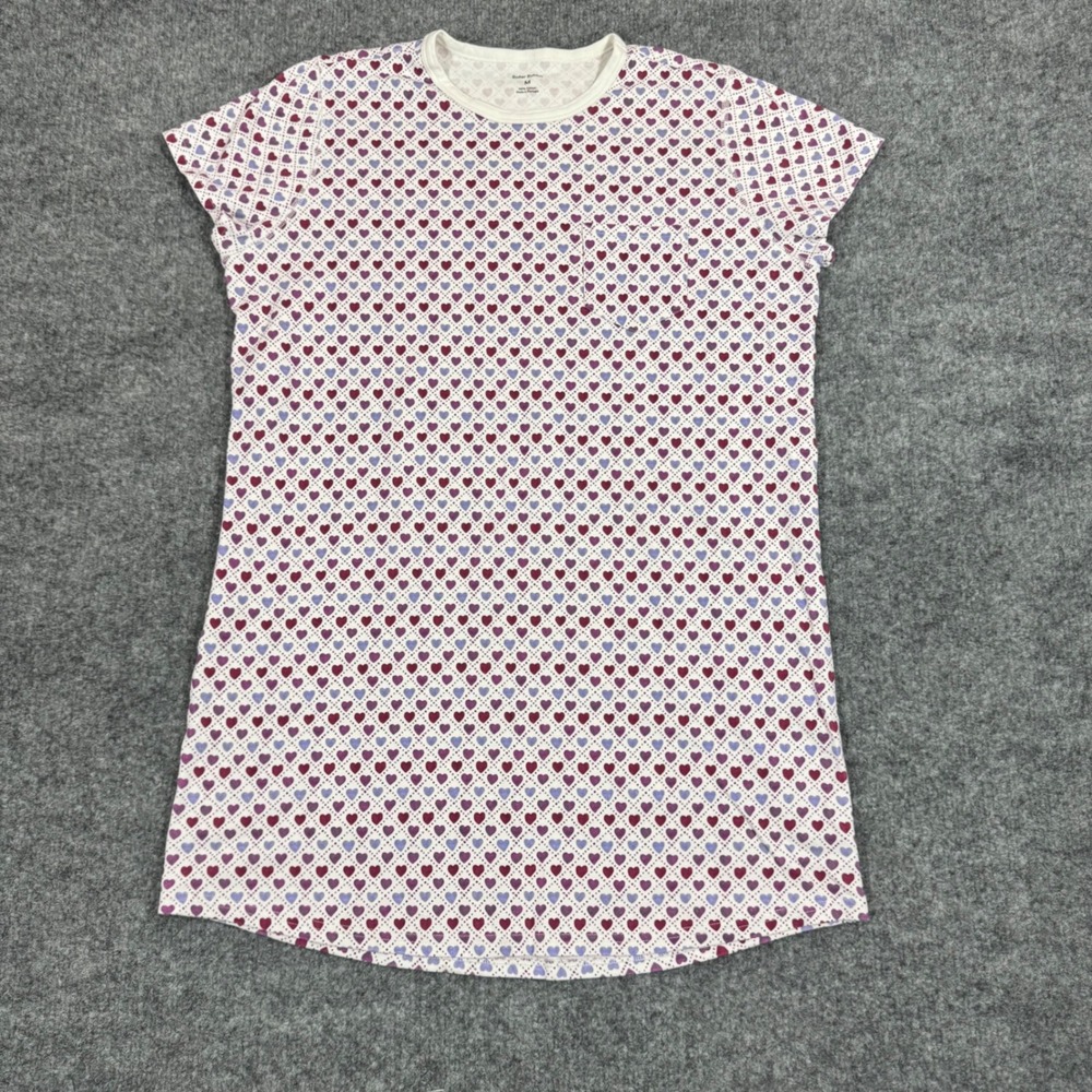 Roller Rabbit Heart Print Pajama Tunic Top Women Size M Purple Pink Cotton EUC
